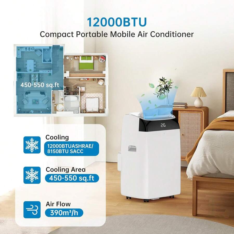 Portable Air Conditioner 12000 Btu/H, 3In1 Portable Air Conditioner