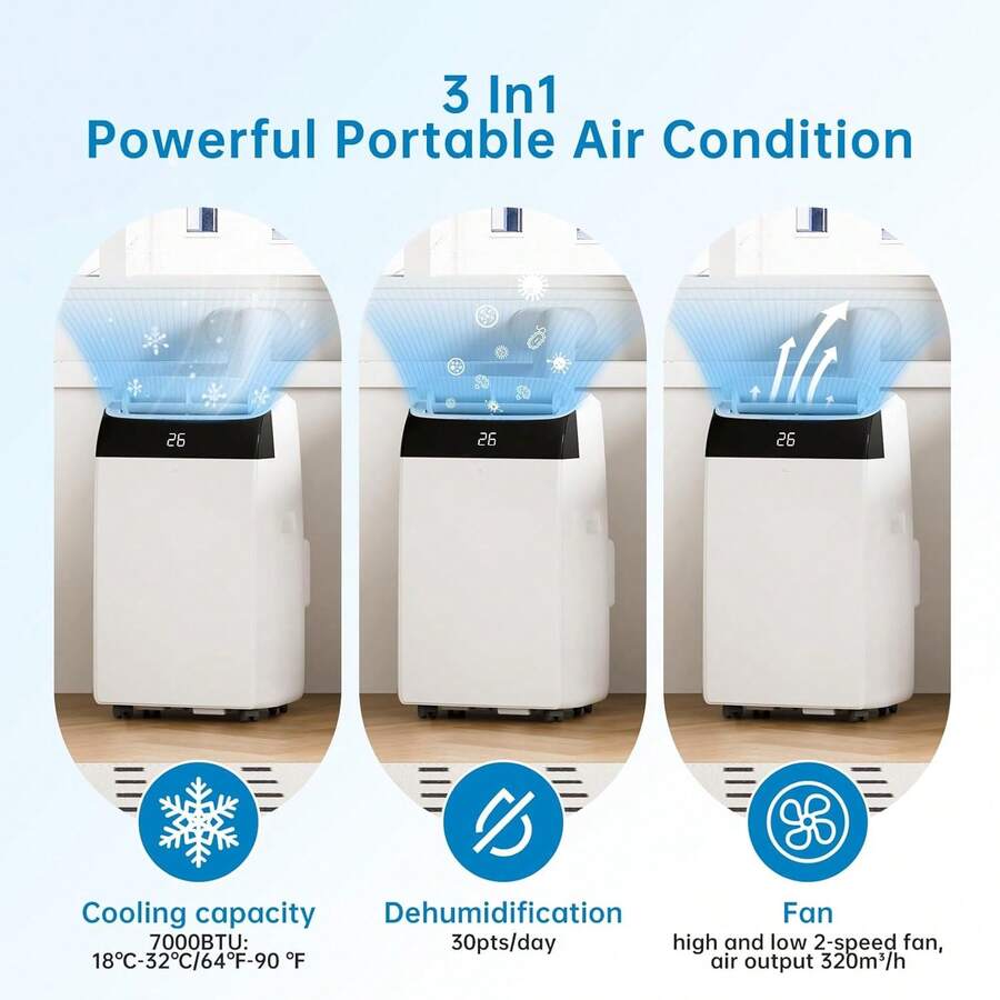 Portable Air Conditioner 12000 Btu/H, 3In1 Portable Air Conditioner