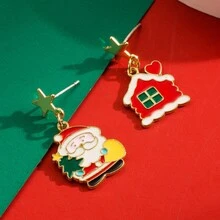 一对合金圣诞耳环，时尚百搭，蝴蝶结形手套，不对称银针，节日耳环 - 耳飾 - 查看 9
