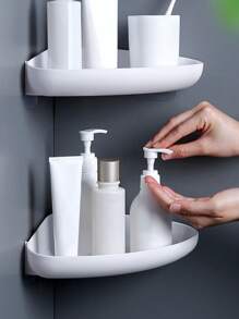 1pc Bathroom Corner Wall Mounted Shelf, Shower Caddy For Toilet Vanity Organizer, Drill-Free