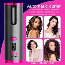 自动卷发器，适合蓬松秀发 - 快速充电 Type-C，陶瓷材质，便携式卷发器，6 种温度设置，家用自动卷发器，不打结 - 非常适合造型和特殊场合，是节日礼物的完美之选 - 彩色 - 查看 2