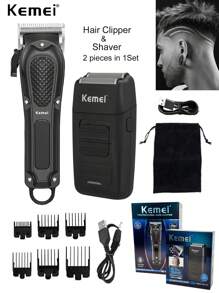 Kemei品牌專業髮剪+電動剃刀2件/套,男性家用套裝km-1071電動修剪器usb可充電無線強力電動剃鬚刀 - 黑色 - 查看 2