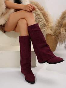 Damen Herbst Neue Mode Koreanische Blockabsatz Veloursleder Halbe Wadenstiefel, Mittlerer Absatz Röhrenstiefel, Reitstiefel für Damen, Passen zu Frauenkleidern