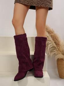 Damen Herbst Neue Mode Koreanische Blockabsatz Veloursleder Halbe Wadenstiefel, Mittlerer Absatz Röhrenstiefel, Reitstiefel für Damen, Passen zu Frauenkleidern