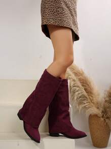 Damen Herbst Neue Mode Koreanische Blockabsatz Veloursleder Halbe Wadenstiefel, Mittlerer Absatz Röhrenstiefel, Reitstiefel für Damen, Passen zu Frauenkleidern