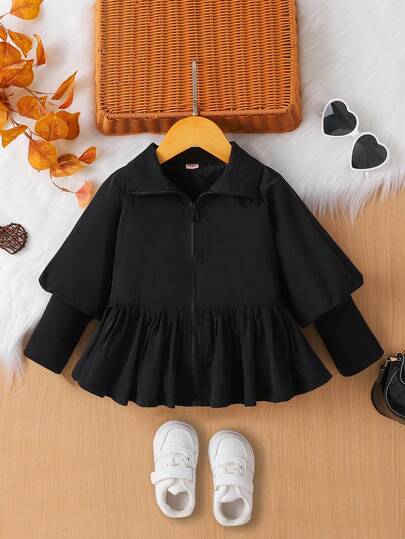 Mädchen Frühling/Herbst Neue Langarm Jacke, Kinder Kurze Windjacke, modische & vielseitige gerippte Spleiß leichte Jacke