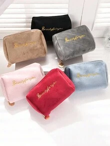 1 túi đựng mỹ phẩm nữ màu trơn phong cách Hàn Quốc túi đựng đồ trang điểm chống thấm nước thời trang túi đựng đồ trang điểm túi đựng đồ ăn trưa túi du lịch túi xách cho phụ nữ - Nhiều màu - Xem 3