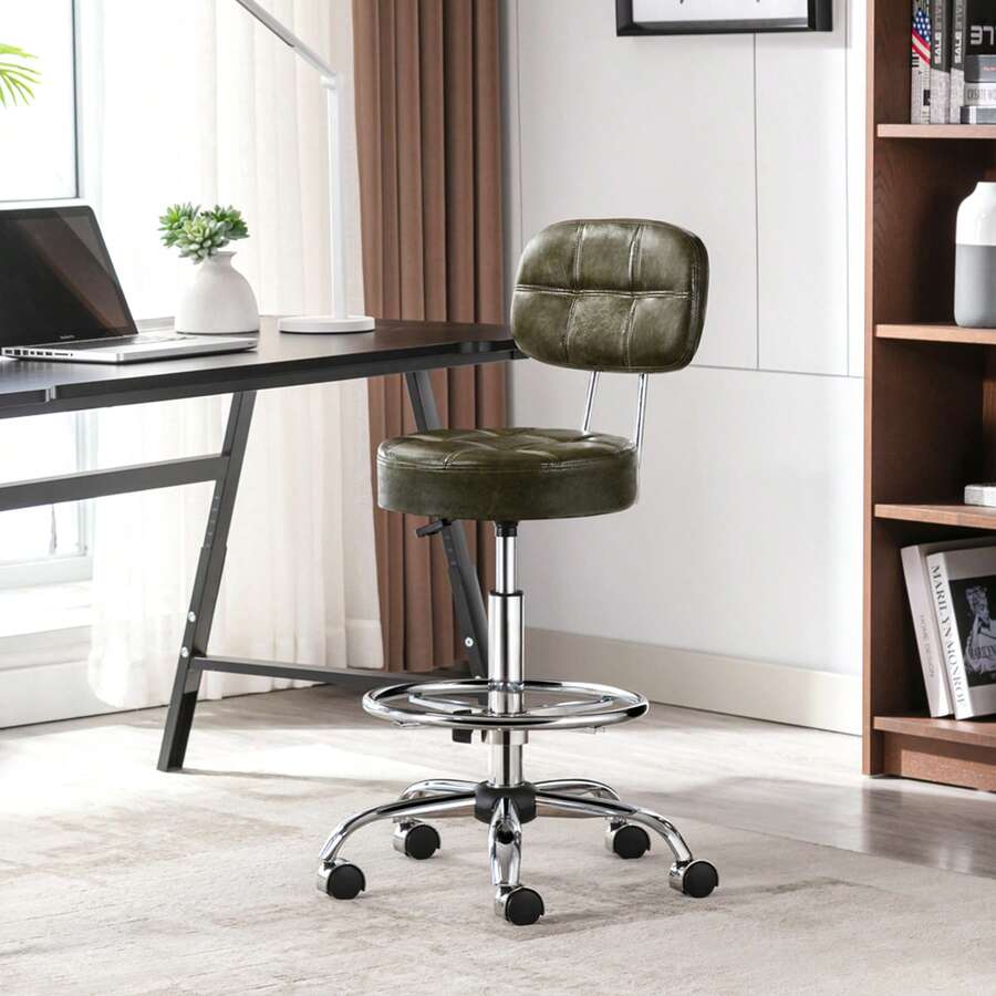 HomeMiYN Rolling Swivel Salon Stool With Footrest And Back Support