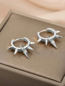 1pair Unisex Gothic Citrus Shaped Earrings, Hiphop Style Stud Earrings, Party Decoration Accessory - Silver Gray - View 2