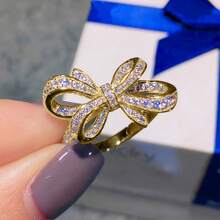 1 件女士时尚戒指，可爱微镶嵌锆石蝴蝶结戒指，适合婚礼、订婚、周年纪念、日常珠宝礼物' - 銀色 - 查看 4