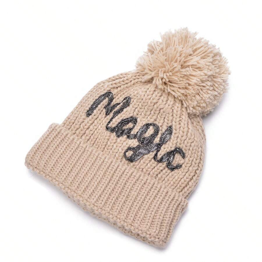 1 chiếc mũ len mùa đông cho nữ bằng acrylic Pompom Beanie Skull thường ngày theo phong cách Hip Hop - mũ len - Xem 1