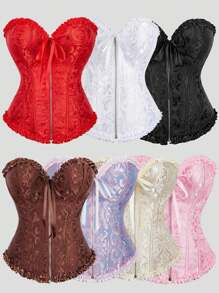 Top de corsé con cremallera en la cintura, estampado jacquard y hombros descubiertos, adecuado para fiestas de Año Nuevo, Día de San Valentín, vacaciones y disfraces de Halloween - Multicolor - Ver 2