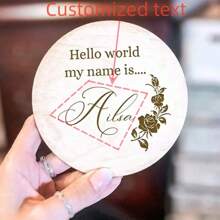 1 件个性化花卉出生公告木制照片道具和雕刻标志，采用天然木材制成 - 木質色 - 查看 1