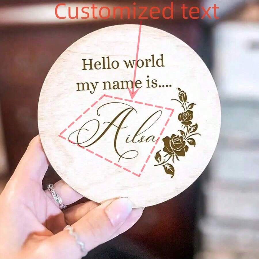 1 件个性化花卉出生公告木制照片道具和雕刻标志，采用天然木材制成 - 木質色 - 查看 1