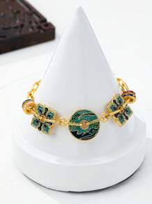 1 件传统工艺铜镀珐琅五叶草链条手链，新中式风格，轻盈奢华，四叶草吊坠，可调节，适合女性，日常佩戴，商务活动，盛会，送给闺蜜的礼物 - 鏈條手鍊 - 查看 20