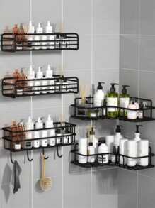 1 buc. Raft organizator de baie fără găurire, raft de depozitare pentru duș montat pe perete pentru toaletă, șampon, decor de bucătărie, casă, baie, decor de toamnă, înapoi la școală
