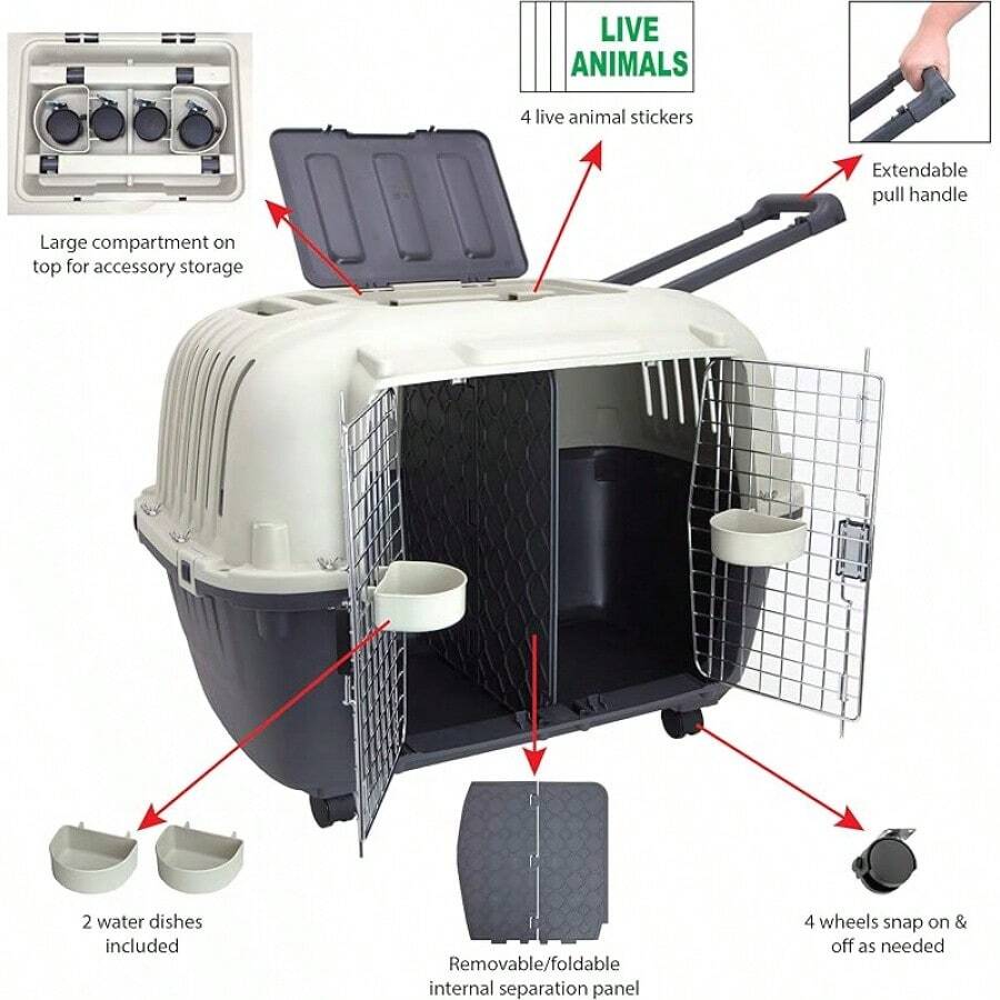 SportPet Designs Plastic Kennels Rolling Plastic Airline Approved Wire