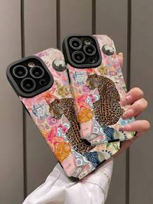 Apple Animal 1 件时尚豹纹印花与拼接图案仿皮柔软 3D 防震手机壳兼容 iPhone IPhone11/12/13/14/15/15 Plus/15 Pro/15pro Max/IPhone16/IPhone16 Plus/IPhone16 Pro Max - 彩色 - 查看 3