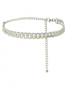 水钻镶嵌腰链闪亮金色银色金属肚链优雅身体首饰女士连衣裙腰带 - 優雅 - 查看 5