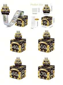 Hộp quà tặng tiền mừng sinh nhật 16/18/21/30-70 tuổi để kéo tiền mặt, Hộp quà tặng tiền mừng sinh nhật để kéo tiền mặt, Ý tưởng quà tặng sinh nhật bất ngờ DIY, Để trang trí tiệc sinh nhật, Giáng sinh - vàng đen - Xem 3