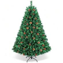 6FT Pre-Lit Artificial Christmas Tree W/ Pine Cones Holiday Party PVC Stand Tree - 1 - Xem 10