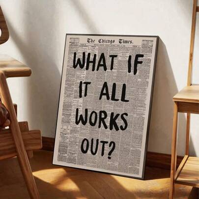 1pc Set Optional Frame-Canvas Poster, Retro Art, What If It All Works Out Poster, Mental Health Quote, Self Help, Ideal Gift For Bedroom Living Room Corridor, Wall Art, Wall Decor, Winter Decor, Room Decoration