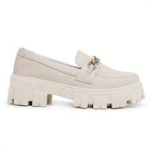 Oxford Tractor Loafers With Chain Detail And Low Heel Platform - 白色 - 查看 2