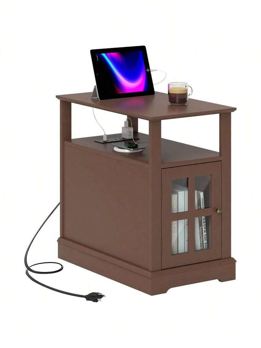 End Table With Charging Station, Narrow Side Table With USB