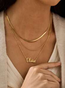1 pieza Collar con nombre exquisito en color dorado, rosa dorado con cadena en caja, Nuevo artículo de la marca AnyaShopStudio, Collar con nombre personalizado, Regalo para ella en San Valentín, Acción de Gracias, Navidad - Multicolor - Ver 4