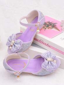 Children Princess High Heel Sandals Bowknot Sandals Purple Dress Shoes Glitter Girls Shoes