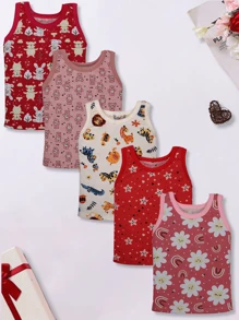 5 Pcs Kit Baby Cotton Tank Top With Animal Print For Girls And Boys - Màu Hồng baby - Xem 1