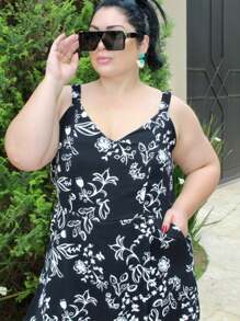 Women's Plus Size Jumpsuit Short Skirt With Printed Lining Summer - 顏色1 - 查看 4