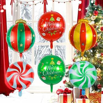 5/6pcs Christmas Red & Green Hanging Foil Balloons, Including Christmas Balls And 4D Candy Shaped Hanging Balloons, For Christmas Party Decoration, Winter New Year Holiday Party Decoration, Birthday Celebration, Christmas Themed Events And Scenes, Indoor And Outdoor Christmas Decoration, Christmas Tree Hanging Balloons