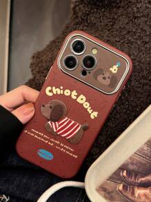 1 Ốp điện thoại da sọc họa tiết chó hoạt hình 3D, tương thích với Apple iPhone dòng 16/15/14/13/12/11, mùa thu/đông - Nhiều màu - Xem 7