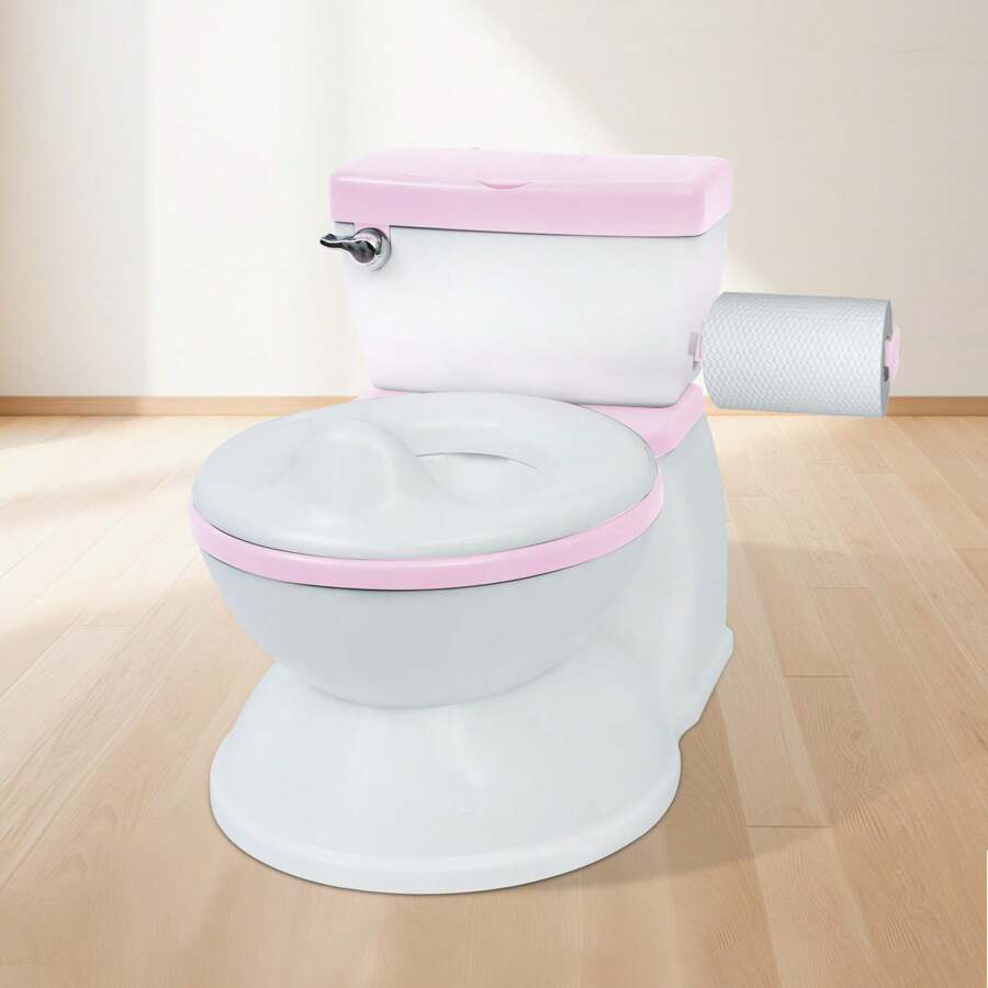 Large Toddler Potty Training Toilet Seat - Potties With Realistic Flush Sounds, Flip-Up Seat, Storage Bin, Toilet Paper Holder, And Removable Training Seat Removable Pot, Toddler Potty Seat With Storage Tank And Toilet Paper Holder For Kids 1-3 Years Old, Blue/Pink/Grey - 粉色 - 查看 1