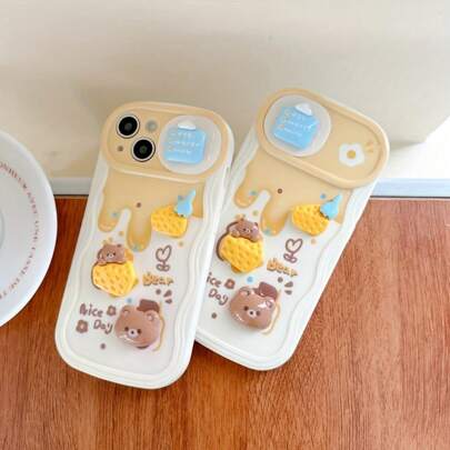 Cute Stuff 3D Cute Bear Silicone Protective Phone Case Compatible With IPhone 15/15 Pro/15 Pro Max/14/13/12/11/XS Max Series