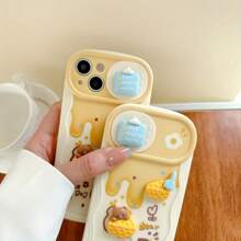 Cute Stuff 3D 可爱熊硅胶手机保护壳适用于 iPhone 15/15 Pro/15 Pro Max/14/13/12/11/XS Max 系列 - 米黃色 - 查看 8