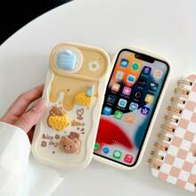 Cute Stuff 3D 可爱熊硅胶手机保护壳适用于 iPhone 15/15 Pro/15 Pro Max/14/13/12/11/XS Max 系列 - 米黃色 - 查看 7