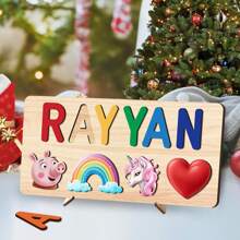 Anniversary Gift Wooden Puzzles For Toddlers 1-3 Personalized Wooden Name Sign Name Puzzle For Kids Personalized Montessori Toddler Gift /Easter Gift(With Stand)Winter Eve Gifts Back To School Winter Gift Ideas Boy Girl Valentine's Day