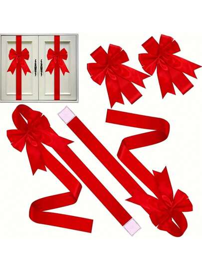 8/4/2pcs/1pc New Year Door Hanging Valentine's Day Bow Decoration, Red Ribbon Imitation Linen Ribbon, Suitable For New Year, Valentine's Day, Holiday Decoration DIY Bow, Great For Bedroom, Window, Outdoor And Party Atmosphere Decoration Bow