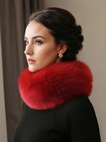 1 件奢华仿狐狸毛领围巾 - 柔软、毛绒、优雅纯色长条围巾，适合女士 - 加厚保暖颈巾，适合秋冬季节 - 彩色 - 查看 5