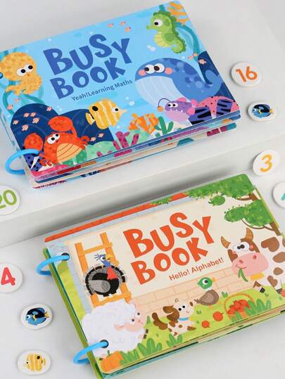 1pc Busy Book For Kids Ages 3+ With Multi Themes, Animals Vehicles Dinosaurs Interactive Stickers For Preschoolers, Interactive Learning Activity Book With Matching Number & Letter Games, Paper Book, Great Gift For Kids