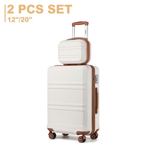 KONO Lightweight 2-Piece Set - 20-Inch Carry-On Suitcase With 12-Inch Vanity Case 4-Wheel ABS Luggage For Travel And Business With TSA Lock