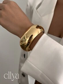 1 件复古简约欧美风格夸张时尚金属袖口手链，女式宽袖口厚金手镯，可调节袖口腕带，低调朋克纯色珠宝，适合日常佩戴和多场合装饰性手链礼物 - 金黃色 - 查看 4