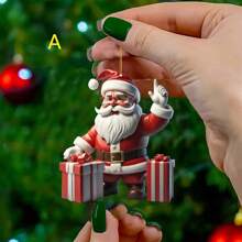 2D Classic Acrylic Christmas Ornament Santa Snowman With Gift Box Perfect For Christmas Tree Decorating
