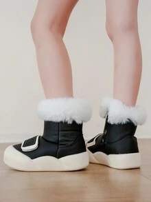 Giày bốt đi tuyết thời trang & thanh lịch cho bé gái, khóa kéo bên hông dễ dàng xỏ vào/tháo ra, giày bốt đế mềm chống trượt nhẹ, thích hợp để mặc hàng ngày, biểu diễn, tiệc tùng, thu đông - màu đen - Xem 3