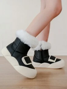 Giày bốt đi tuyết thời trang & thanh lịch cho bé gái, khóa kéo bên hông dễ dàng xỏ vào/tháo ra, giày bốt đế mềm chống trượt nhẹ, thích hợp để mặc hàng ngày, biểu diễn, tiệc tùng, thu đông - màu đen - Xem 2