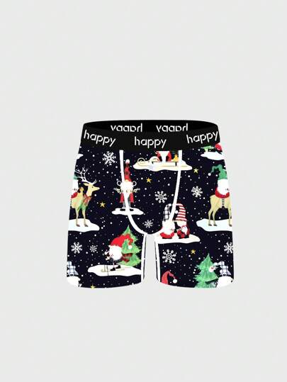 Heren lange boxershorts, digitaal bedrukt ondergoed, kerstpatroon sport-/boks-/fietsshorts