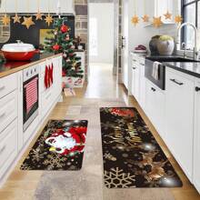 1/2 Peças Conjunto de Tapetes de Cozinha de Natal - Design de Papai Noel Preto, Flocos de Neve e Cervo - Macios, Antiderrapantes, Resistentes a Manchas, Laváveis em Máquina e Tapetes de Poliéster Leves para Decoração de Casa - Perfeito para Quarto, Sala de Estar, Sala de Jantar, Banheiro e Entrada