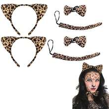 3 件套豹纹服装配饰豹纹耳朵头带蝴蝶结尾巴派对角色扮演用品万圣节和圣诞节 - 彩色 - 查看 1